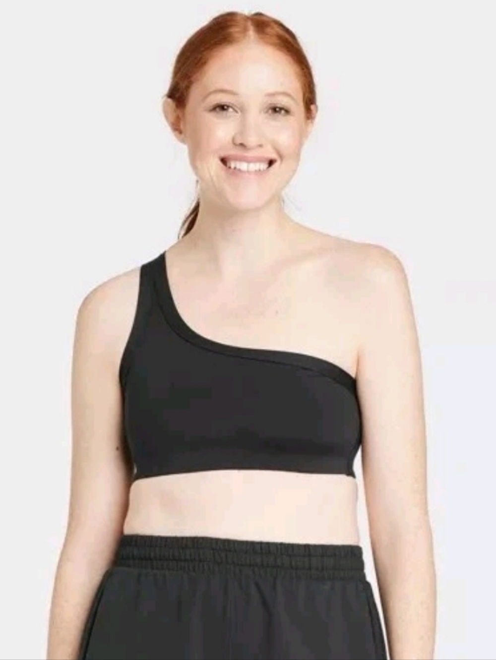 All In Motion Women's Light Support Asymmetrical Sports Bra in Black Size Large